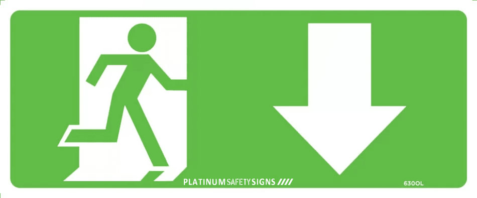 Running Man with Arrow Down — Platinum Safety Signs