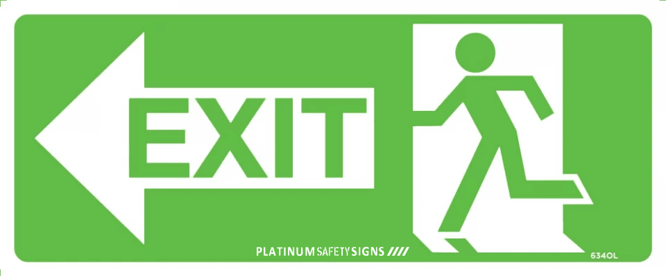 Running Man With Exit and Left Arrow